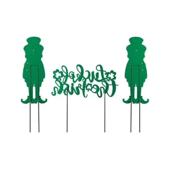 Glitzhome&reg; 26" St. Patrick's Metal Leprechaun & Luck of the Irish Yard Stake Set {7}