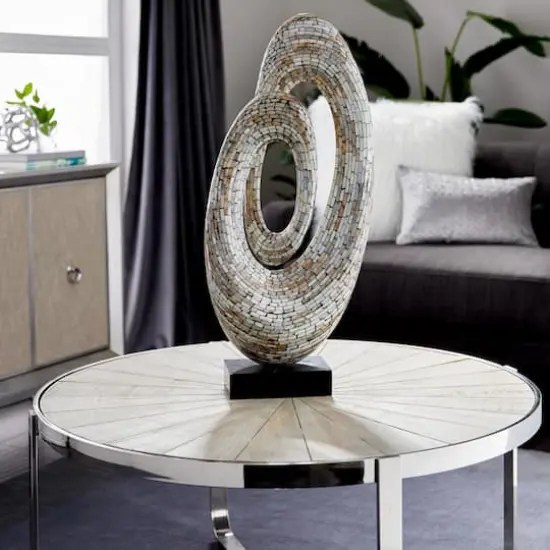 29" Gray Mother of Pearl Abstract Sculpture {8}