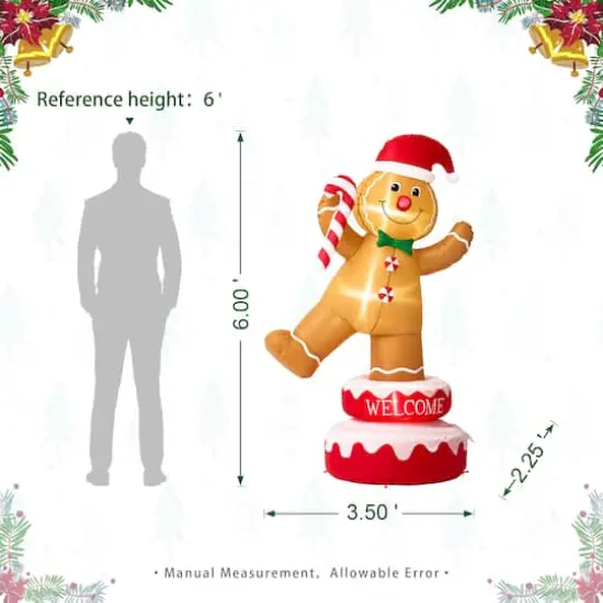 Glitzhome&reg; 6ft. Lighted Inflatable Rotating Gingerbread Man D&eacute;cor {17}