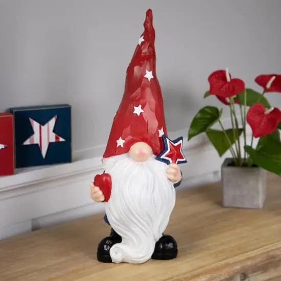 16.5" Patriotic Garden Gnome in Red Hat Holding Star {3}