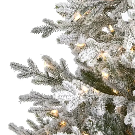 6ft. Pre-Lit Flocked Fraser Fir Artificial Christmas Tree with Warm White LED Lights {4}