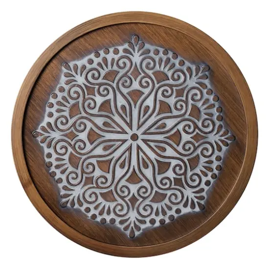 American Art Decor&trade; 17" Brown and White Boho Rustic Farmhouse Wood Framed Wall Medallion {6}