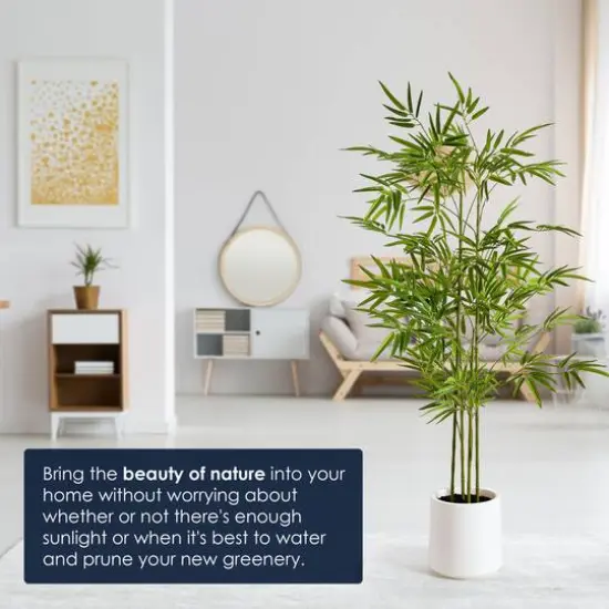 American Art Decor 5ft. Realistic Artificial Bamboo Tree Faux Plant in White Pot {6}