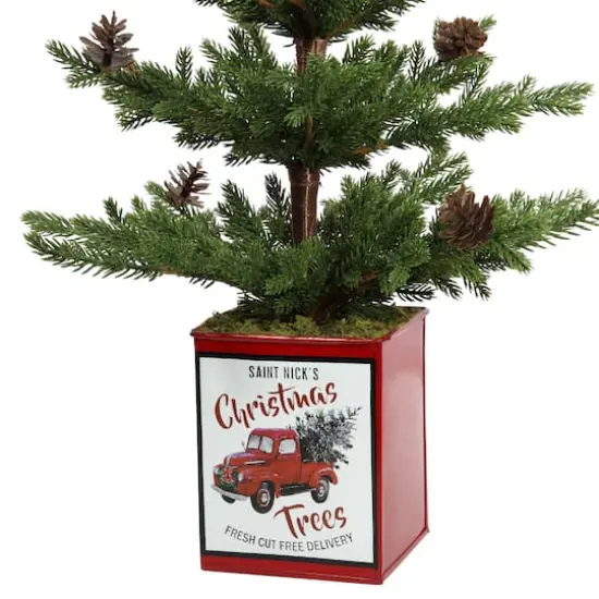 24" Unlit Fir Artificial Christmas Tree with Pinecones in Red Metal Pot {3}