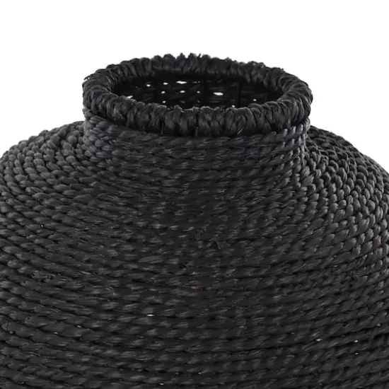 13" Black Handmade Wrapped Pot Metal Vase {5}