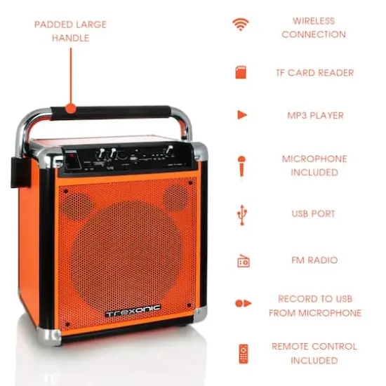 Trexonic Orange Wireless Portable Party Speaker With USB Recording {3}
