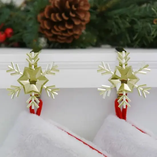 Original MantleClip&reg; Gold Snowflake Icons Stocking Holders, 2ct. {3}