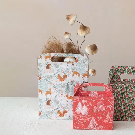Hello Honey Multicolor Printed Flora & Fauna Pattern Paper Gift Boxes with Woodland Handles, 3ct. {4}