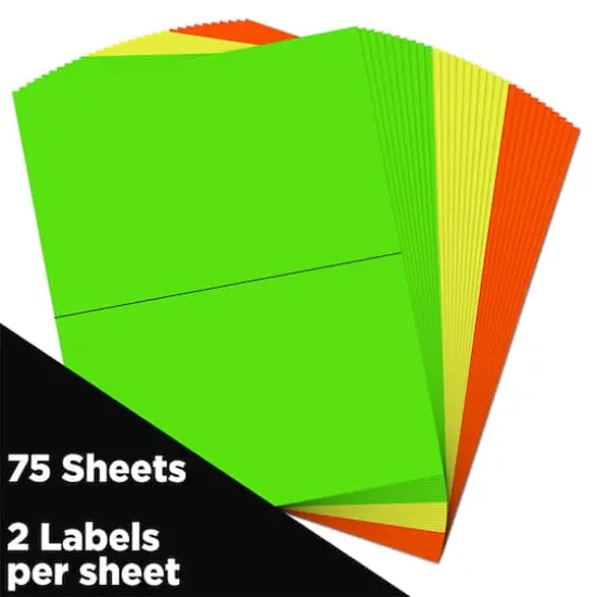 JAM Paper Assorted Bright Neon Color Half Sheet Shipping Labels, 5.5" x 8.5" {3}