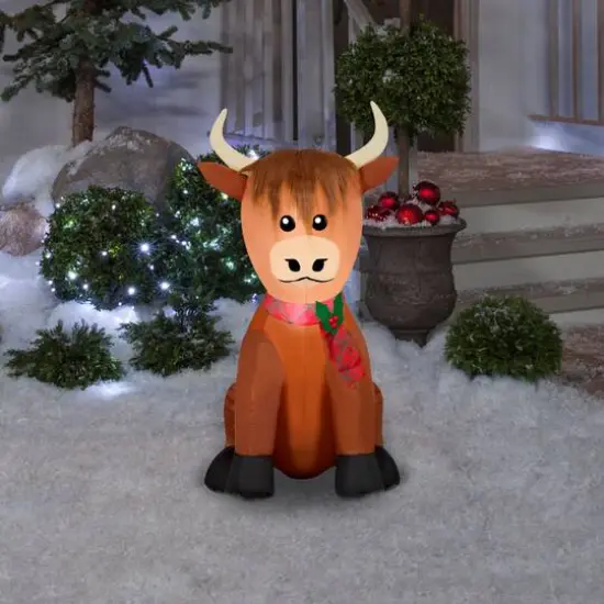 3.5ft. Airblown&reg; Inflatable Christmas Highland Cow with Plush Accents {4}