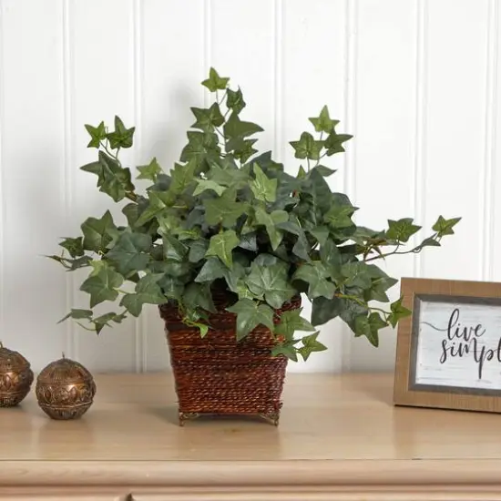 17" Puff Ivy Plant in Coiled Rope Planter {4}