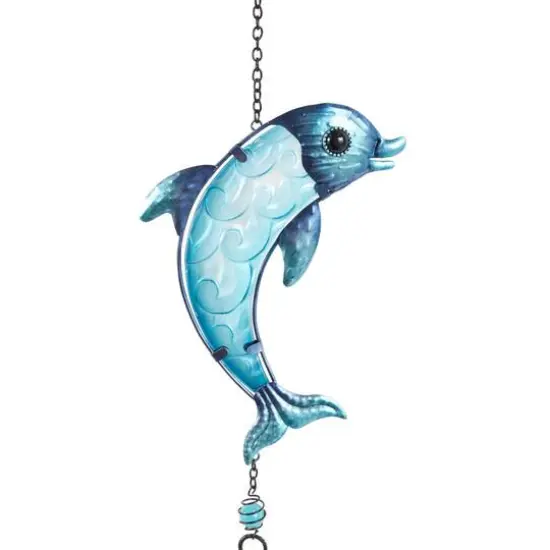 Blue Sea Life Metal Dolphin & Seahorse Windchime with Dangling Seashells Set {6}
