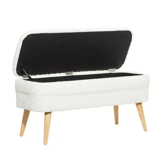 40" Contemporary Polyester & Wood Storage Bench White {4}