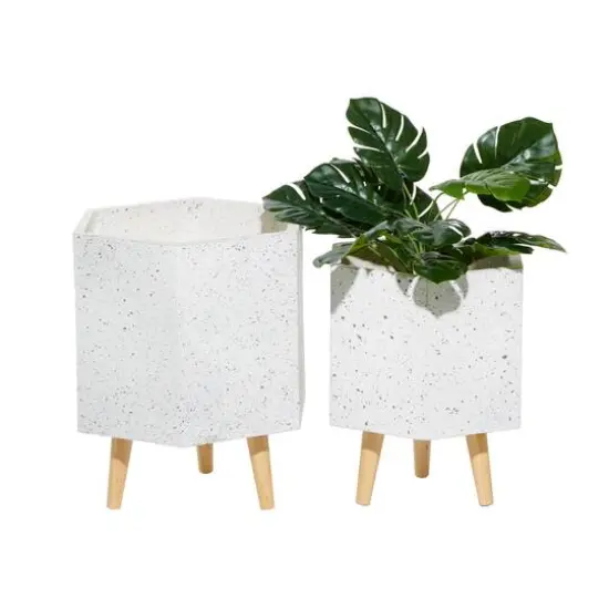 Set of 2 White MgO Contemporary Planter 15", 17" {1}