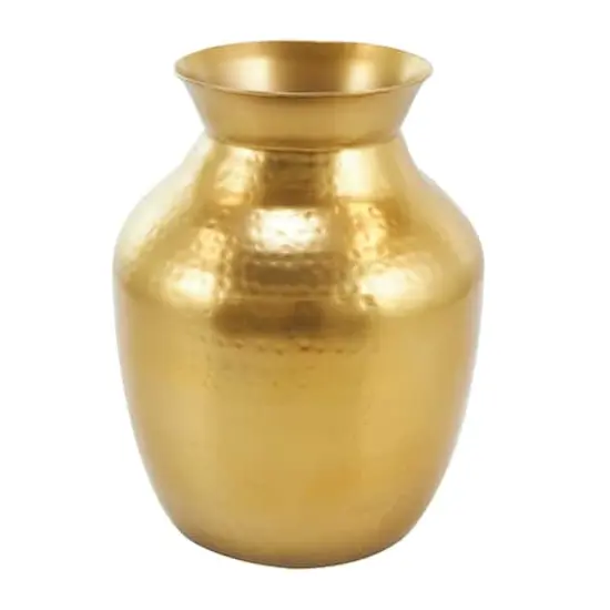 12" Gold Metal Hammered Spotted Vase {1}