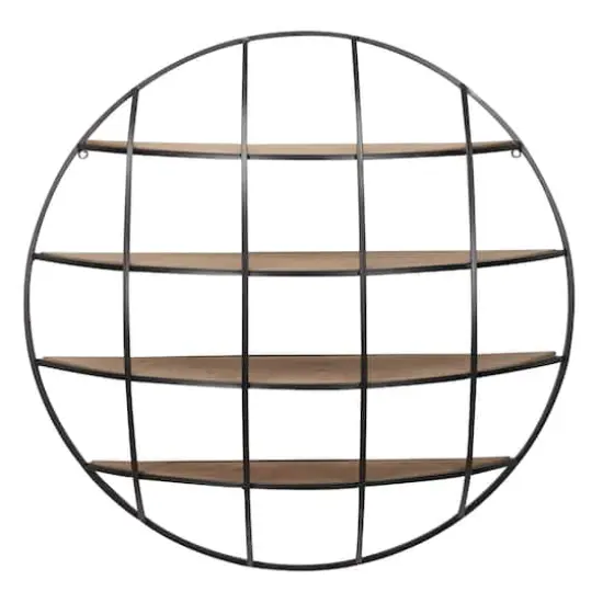 36" Light Brown Iron Round Wall Shelf Unit  {1}