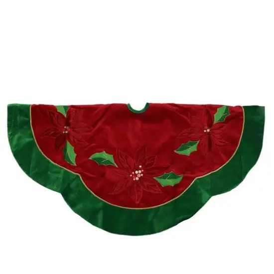 48" Red Sequined Poinsettia & Velveteen Trim Tree Skirt {8}