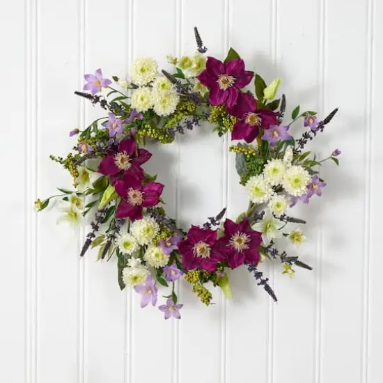 22'' Purple & White Mixed Flower Wreath {5}