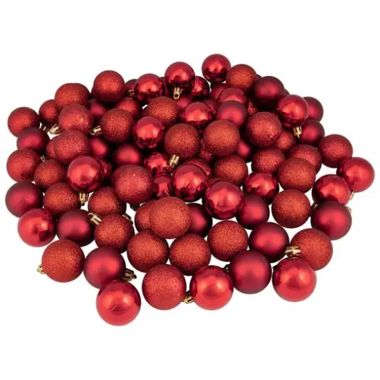 96ct. 1.5" 4-Finish Red Shatterproof Ball Ornaments {1}
