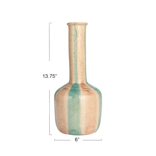 Hello Honey&reg; 14" Blue & Maroon Hand-Painted Crackle Glaze Terra Cotta Vase with Tall Neck {6}