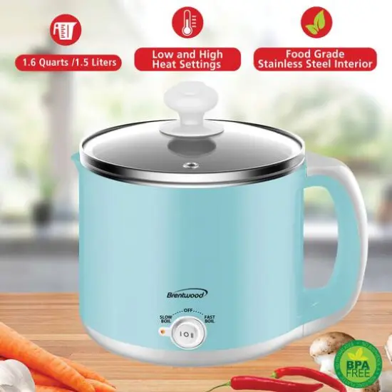Brentwood Blue 1.6qt. 600 Watt Stainless Steel Electric Hot Pot Cooker & Food Steamer {3}