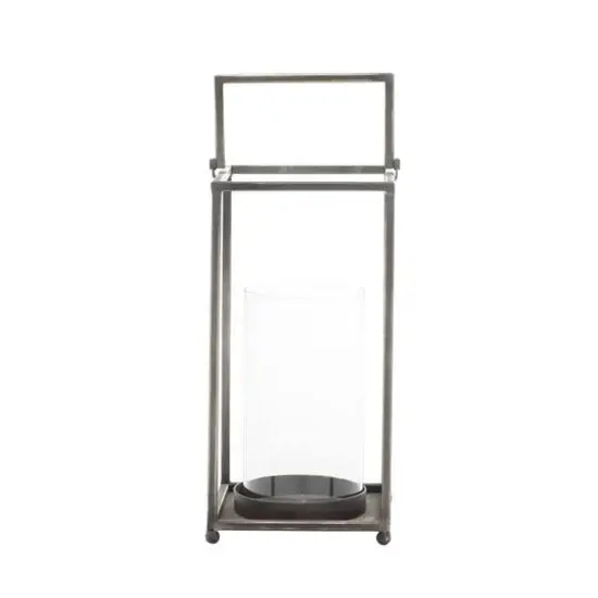 Black Iron Modern Candle Holder Lantern, 16" x 6" x 6" {3}