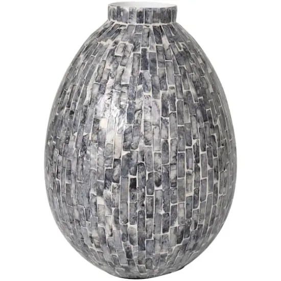 12" Gray Mother of Pearl Handmade Mosaic Inspired Vase {3}