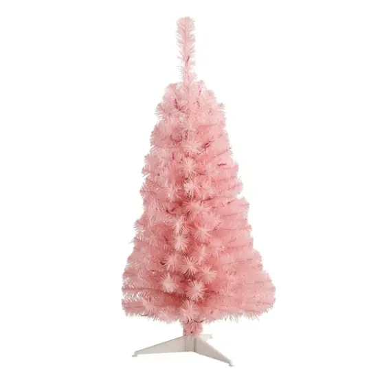 3ft. Pre-Lit Pink Artificial Christmas Tree, Warm White LED Lights {4}