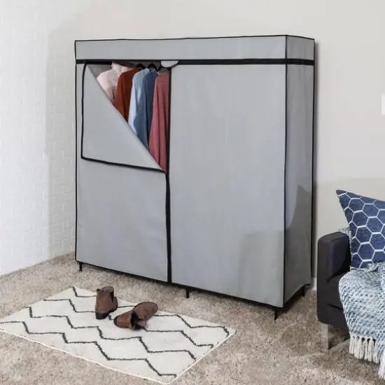 Honey Can Do 60" Gray Wide Double Door Portable Wardrobe Closet {3}