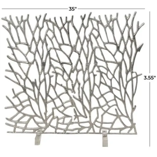Coral Inspired Single Panel Aluminum Fireplace Screen Silver {6}