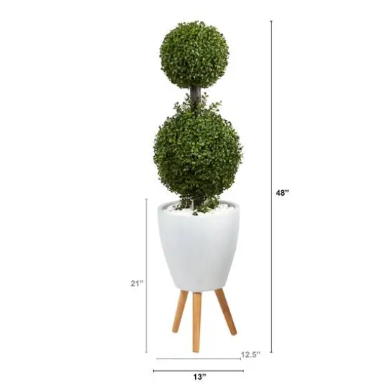 4ft. Double Boxwood Topiary Tree in White Planter with Stand {3}