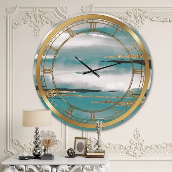 Designart Teal Watercolor II Glam Wall Clock {4}