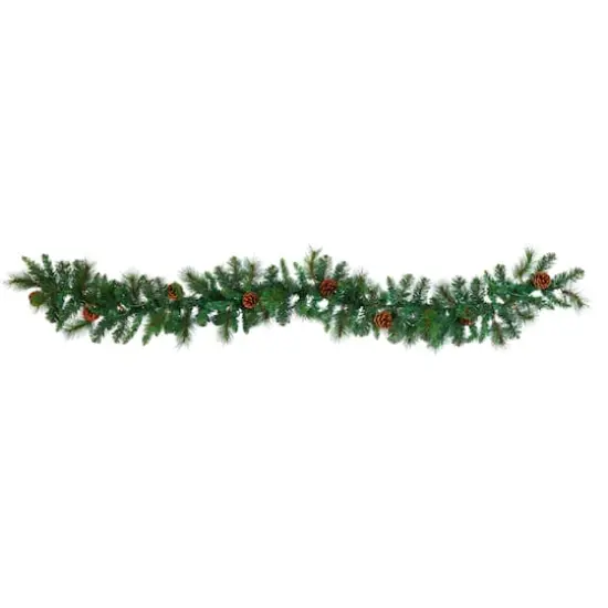 6ft. Pre-Lit Clear LED Mixed Pine & Pinecone Artificial Garland {4}