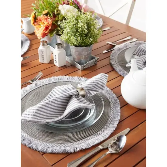 DII&reg; 15" Round Gray Fringed Placemat Set, 6ct. {4}