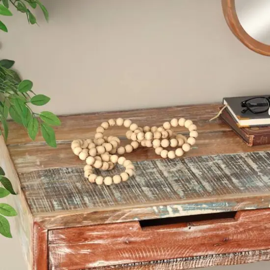 20" Light Brown Wood Chain Beaded 9 Link Sculpture {3}