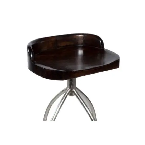 Brown Iron and Wood Contemporary Bar Stool, 33" x 16" x 12" {7}