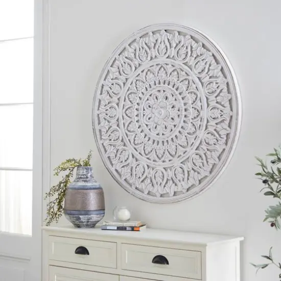 36" White Traditional Floral Wood Wall D&eacute;cor {8}