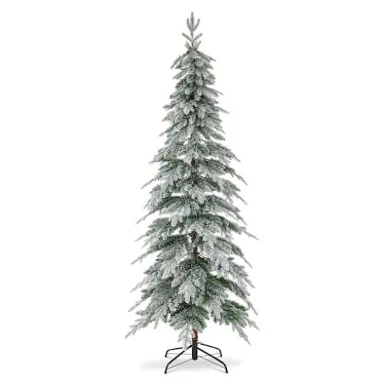 7.5ft. Pre-Lit Flocked Pencil Spruce Artificial Christmas Tree, Warm White LED Lights {7}