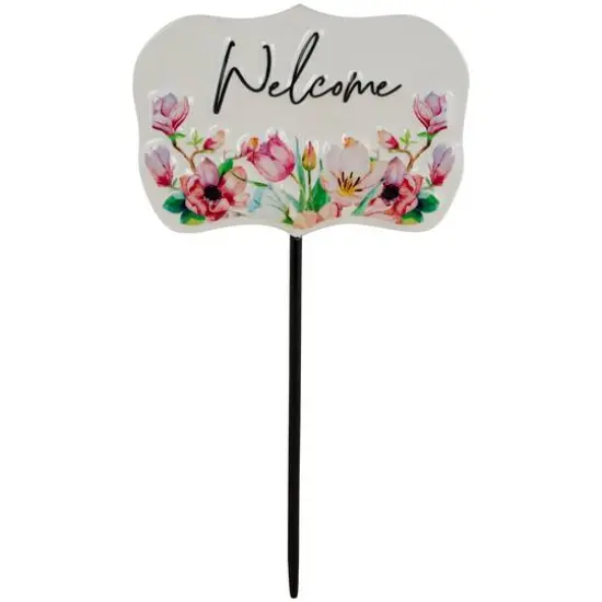 8" Floral Welcome Yard Metal Garden Stake {1}