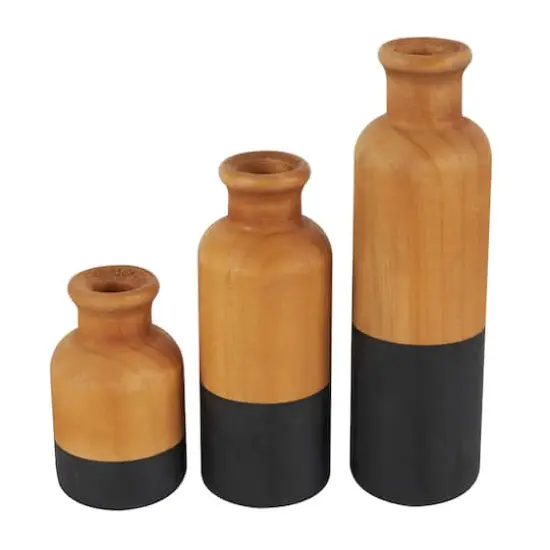 Brown & Black Wood Vase Set {1}