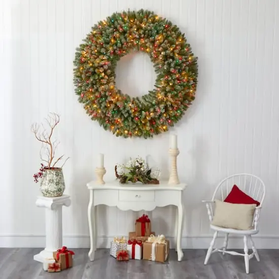 5ft. Pre-Lit Flocked Artificial Christmas Wreath {4}