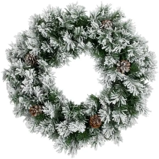 24" Flocked Angel Pine & Pinecones Wreath {4}