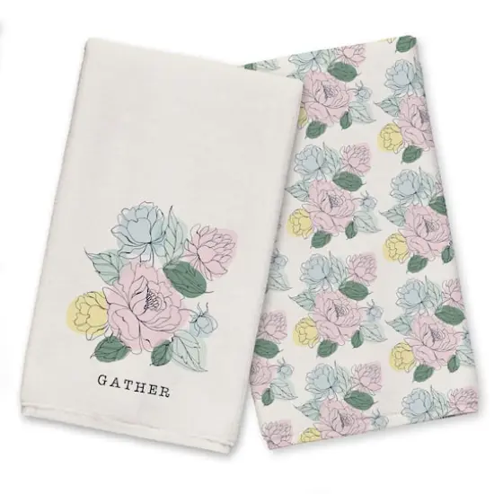 Floral Sketch Gather Tea Towel Set {1}