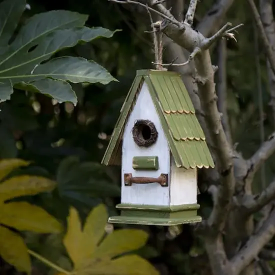 Glitzhome&reg; 11" Hanging Wood Green Roof Garden Decorative Birdhouse {4}