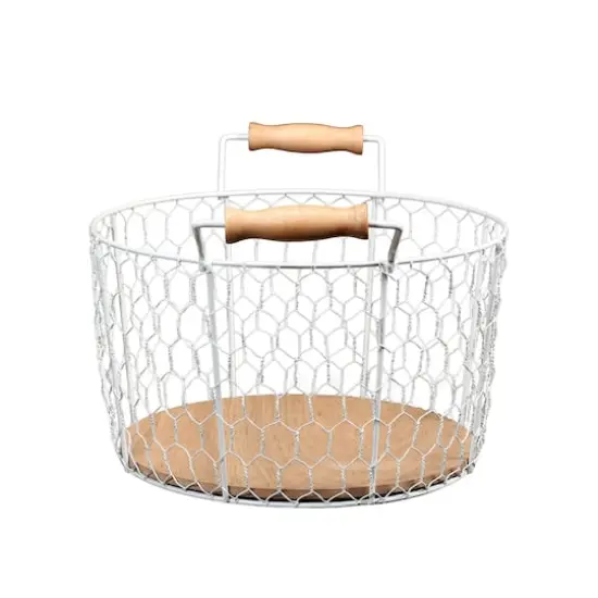 6" Chicken Wire Basket with Wood Look Base {3}