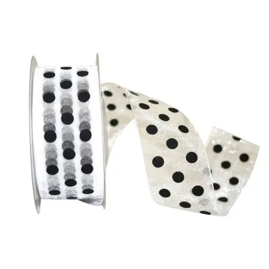 Reliant 1.5" x 25yd. Chiffon Aspirin Dot Ribbon White/Black {1}