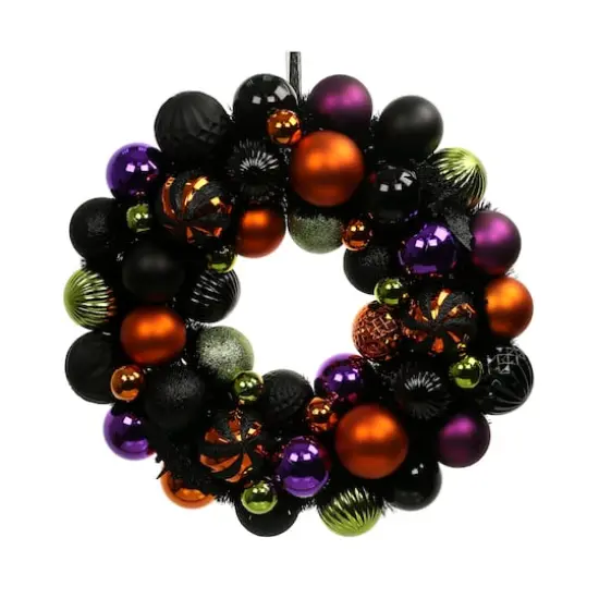 20" Green, Black & Orange Ball Ornament Halloween Wreath by Ashland&reg; {1}