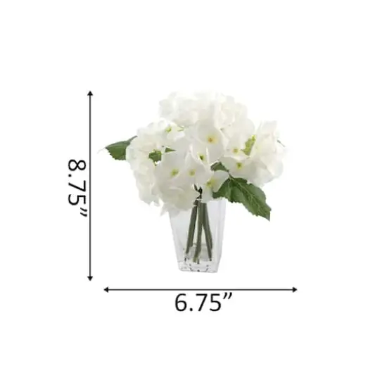 Flora Bunda&reg; 9" White Hydrangeas Mix in Glass Vase {4}