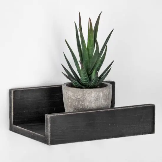Black Floating Wooden Wall Shelves Set {4}