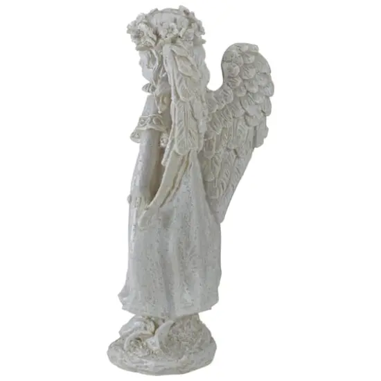 10" Ivory Angel Girl with Floral Crown Garden Statue {5}